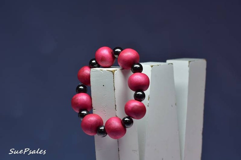 Beaded Bracelet, Magnetic Bracelet, Polymer Clay Bracelet, Deep Red, Burgandy, Made to fit you, choose a different color if you want image 1