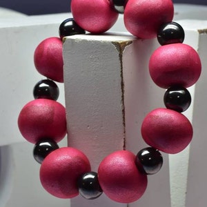 Beaded Bracelet, Magnetic Bracelet, Polymer Clay Bracelet, Deep Red, Burgandy, Made to fit you, choose a different color if you want image 2