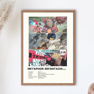 May include: A poster for the video game "Metaphor: Refantazio 2024". The poster features a collage of three images from the game, with the title and game information listed below.