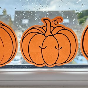 set of 3 cute pumpkin window stickers | Halloween window decor