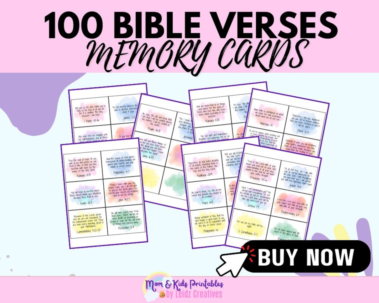 100 Bible Verse Memory Cards | Watercolor Scripture (instant Download ...