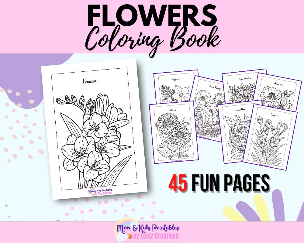 Printable and Digital Flower Coloring Book | 45 Pages of Floral ...