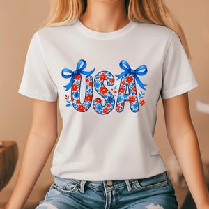 USA Floral PNG – Patriotic Bow Design for Sublimation – Red White Blue 4th of July Digital Download for Shirts, Tumblers, Crafts