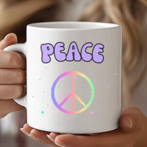 Peace Sign Mug, Inspirational Peace Sign, Peace Lover Mug, Retro Mug, Cute Positive Mug, Kindness Mug, Gift for Her, Vintage Mug, Mom Gift