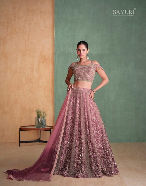 thulian pink dress Thulian Pink Georgette Embriodered Anarkali Suit With Lehenga