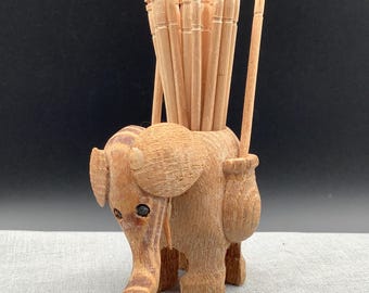 Tiny Carved Wooden Elephant Toothpick Holder