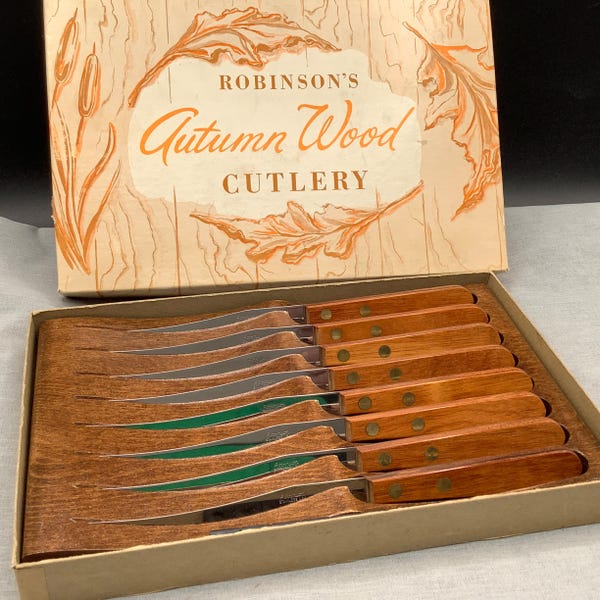 Robinson's Autumn Wood Cutlery Steak Knife Set in Drawer Block with Original Box