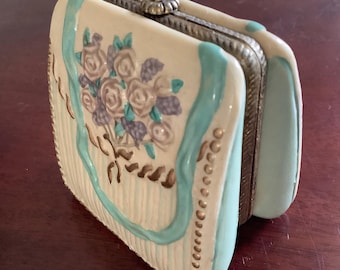 Hinged Porcelain Trinket Box in Shape of Purse