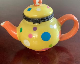 Hinged Ceramic Tea Pot Shape Trinket Box