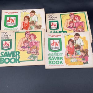 4 kompletne książeczki ze znaczkami S&H Green Stamps, w tym jedna z Mansmann&#39;s Department Store w Pittsburghu