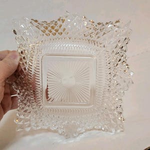 Vintage Indiana Glass Clear 6 In Ruffled Diamond Point Candy Dish