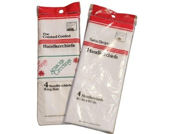 Vintage Fine Combed Corded & Satin Stripe Handkerchiefs 4 King Sz 2 Pkg