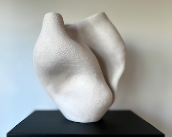 Handmade Beige Ceramic Abstract Vase: Wabi Sabi Sculptural Home Decor