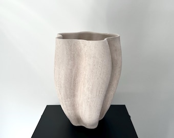 Handmade Ceramic Waves Vase: Sculptural Minimalist Home Decor