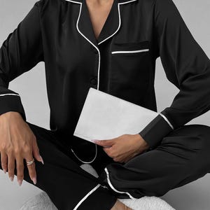 black Luxury Soft Satin Silk Pajama Loungewear for Women