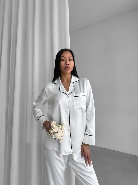 White Luxury Soft Satin Silk Pajama Loungewear for Women