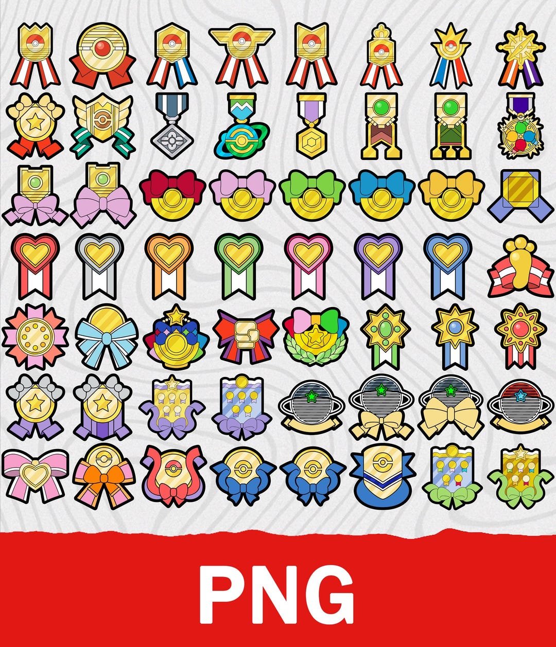 Poke Rouge Ribbons Pokémon Ribbons PNG Bundle | Badge Icons, Award Medals, Cute Ribbon ...