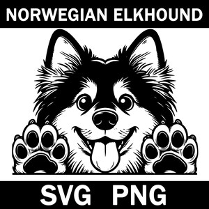 Norwegian Elkhound Peeking Dog Svg, Png, Instant Download