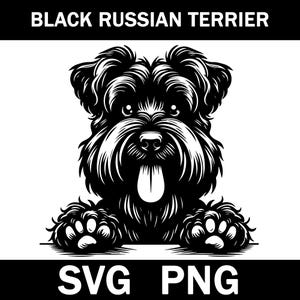 Black Russian Terrier Peeking Dog Svg, Png, Instant Download