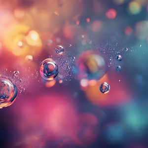 Peut inclure: Fond abstrait avec des lumières floues colorées et des gouttelettes d'eau irisées.