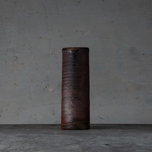 Vaso per fiori cilindrico Bizen Ware Yakishime Tube Hanaire Vaso giapponese Ikebana vintage