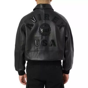 Avirex Icon Aviator - Blouson moto noir en cuir de vachette véritable pour hommes