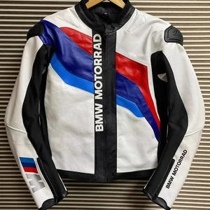 Blouson en cuir de moto de course BMW M1000 MOTOGP - Cuir de vachette et protections de niveau 2 certifiées CE - Cadeau d'anniversaire - Cadeau d'anniversaire