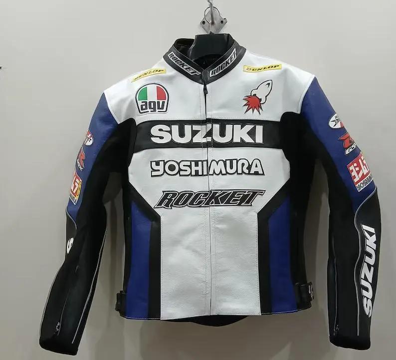 ハンドメイドGSX-Rレーシングレザージャケット：ヨシムラ バイカー