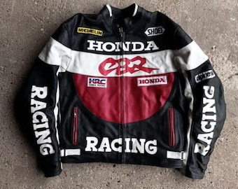 Men&#39;s New Honda CBR Riding Gear Motorcycle Jacket Biker Rider Genuine Cowhide Leather Jacket