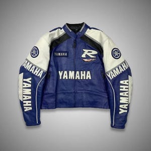 Blouson en cuir YAMAHA Motogp Racing fait main Blouson en cuir de vachette moto motard vintage fait main, blouson de moto R1 des années 90, cadeau pour lui/elle