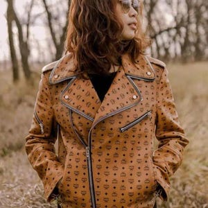 MCM Leather Jacket Women Mcm Biker Racing Leather Jacket Handmaded Mcm Motorcycle Racing Leather Jacket Mcm Clothing For Womens