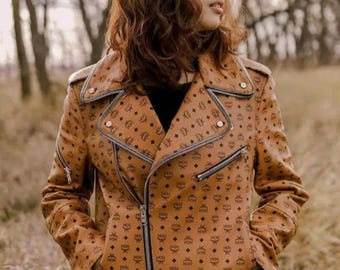 MCM Leather Jacket Women Mcm Biker Racing Leather Jacket Handmaded Mcm Motorcycle Racing Leather Jacket Mcm Clothing For Womens