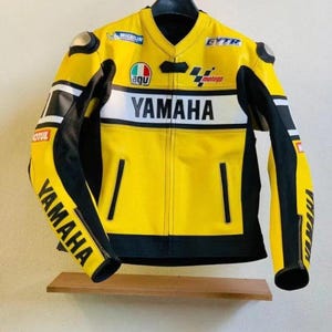 Blouson moto en cuir de course YAHAMA - Cuir de vachette et protections de niveau 2 certifiées CE - Blouson en cuir de vachette véritable pour homme - Cadeau pour homme