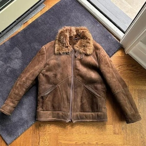 Blouson aviateur en cuir marron daim B3 pour homme | Blouson en cuir de mouton retourné et fourrure | Blouson pilote aviateur RAF Seconde Guerre mondiale | Blouson d'hiver pour homme
