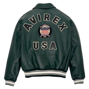 AVIREX USA Edition Icon Jacket In Green  Color, Military Bomber Jacket, Men&#39;s Bomber Jacket, Original Leather Jacket For Him, Gift For Him