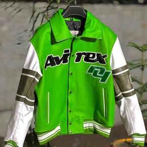 AVIREX USA Edition Icon Jacket In Green Color, Military Bomber Jacket, Men&#39;s Bomber Jacket, Original Leather Jacket For Him, Gift For Him