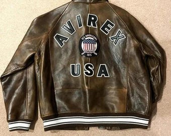 AVIREX USAエディション ブラウンレザーボンバージャケット