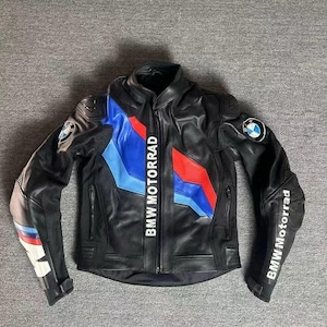 Blouson en cuir de moto de course BMW M1000 MOTOGP - Cuir de vachette et protections de niveau 2 certifiées CE - Cadeau d'anniversaire - Cadeau d'anniversaire