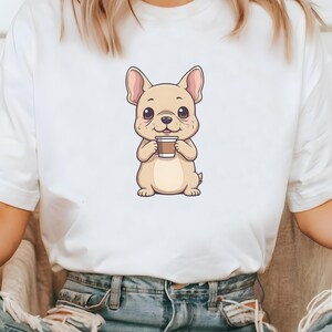 French Bulldog Shirt, Funny Dog Coffee Lover Gift, Minimal Cartoon Style, Warm Retro Design, Pet Owner Present, Cute Dog Tshirt, Dog Lover T