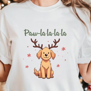 Funny Dog Christmas Shirt, Golden Retriever Tee, Reindeer Antlers Design, Cozy Holiday Cartoon, Christmas Gift For Pet Lovers, Pet Lover Tee