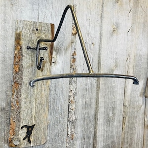Forged Western Cowboy Hat wall rack with hanger and old barn board