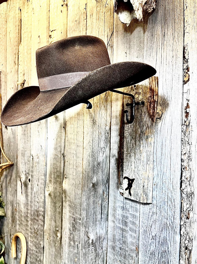 Forged Western Cowboy Hat Wall Rack With Hanger and Old Barn Board - Etsy