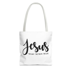 Religious Tote Bag with Jesus the Way the Truth the Life Design, Christian Reusable Shopping Bag, Biblical Eco-Friendly Shoulder Bag, Bible