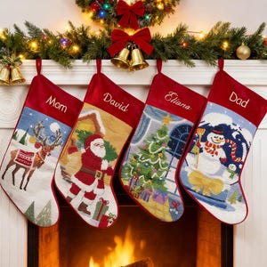 Personalized Needlepoint Christmas Stockings, Custom Name Wool Stockings, Family Stockings, Vintage Holiday Decoration, Christmas Gifts