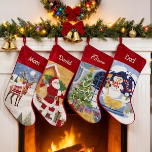 Bas de Noël brodés avec nom personnalisé, Bas de laine avec nom personnalisé, Bas de famille, Décoration de vacances vintage, Cadeaux de Noël