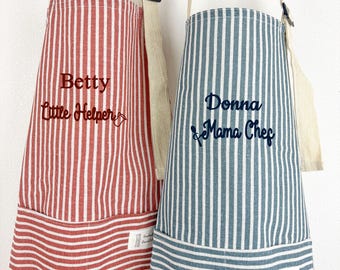 Personalized Striped Apron, 100% Cotton Women’s Kitchen Apron, Custom Name Embroidery, Perfect Mother’s Day Gift