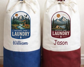 Personalized Camping Laundry Bag, Large Canvas Drawstring Dirty Gear Sack for Hiking Groups, Expedition & Outdoor Crew Travel Bag