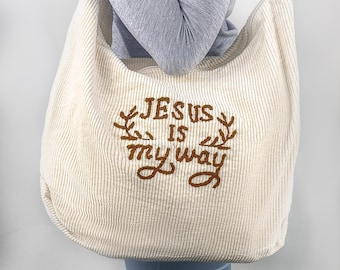 Embroidered Corduroy Bible Tote, Custom Name, Autumn/Winter Women's Bag, Perfect for Church, School, Everyday Use, Ideal Gift for Believers