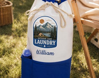 Personalized Camping Laundry Bag, Large Canvas Drawstring Dirty Gear Sack for Hiking Groups, Expedition & Outdoor Crew Travel Bag