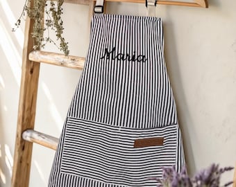 Personalized Striped Apron Set, Custom Embroidered Parent-Child Aprons